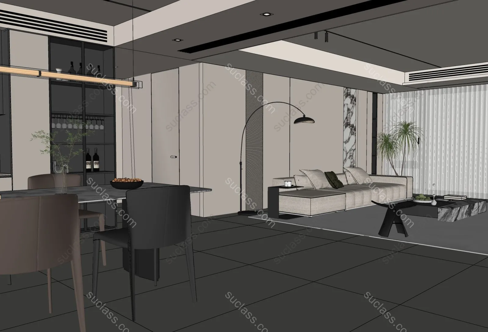现代客餐厅 ID:257636 八宝模型库 - PB3智能构件下载