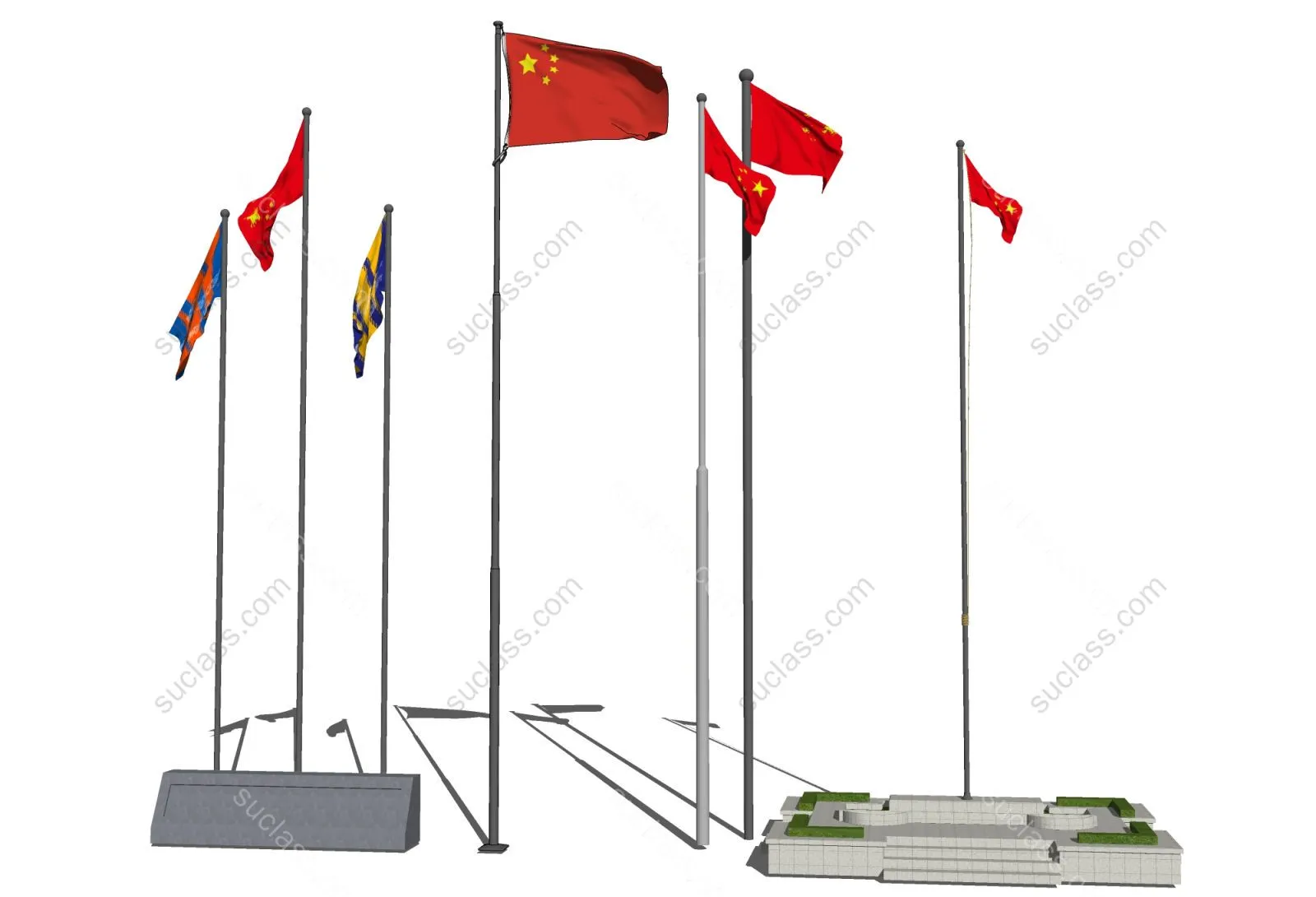 旗杆旗台国旗升旗台 ID:220908 八宝模型库 - PB3智能构件下载