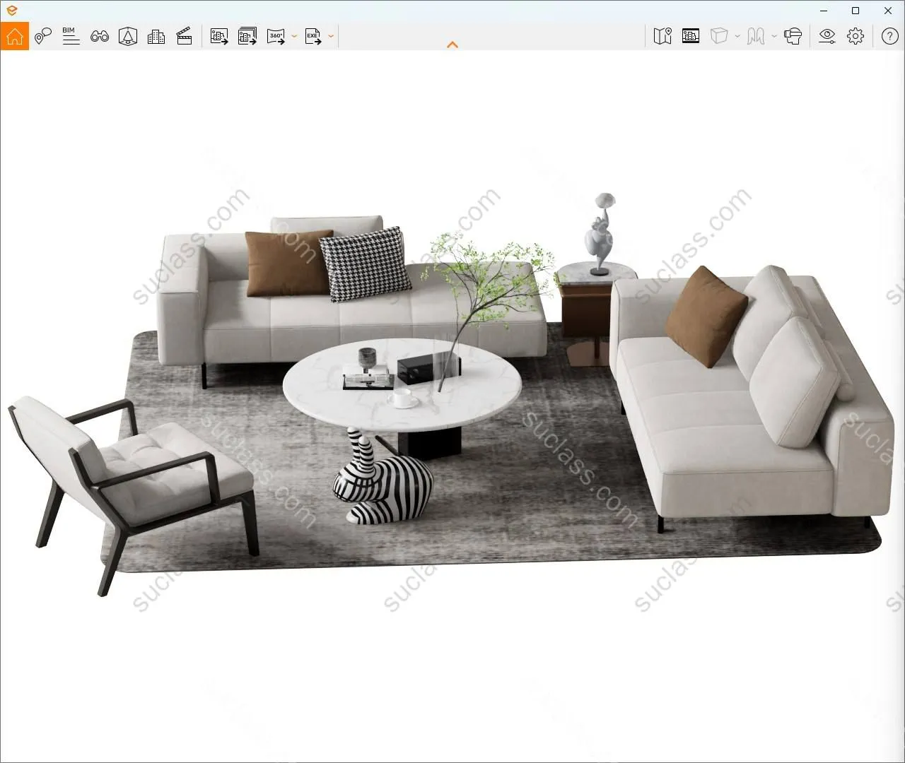 现代简约风格客厅家具组合3D模型 ID:285365 八宝模型库 - PB3智能构件下载